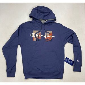 Champion Graphic Powerblend Pullover Hoodie Men Small Blue GF89H NWT